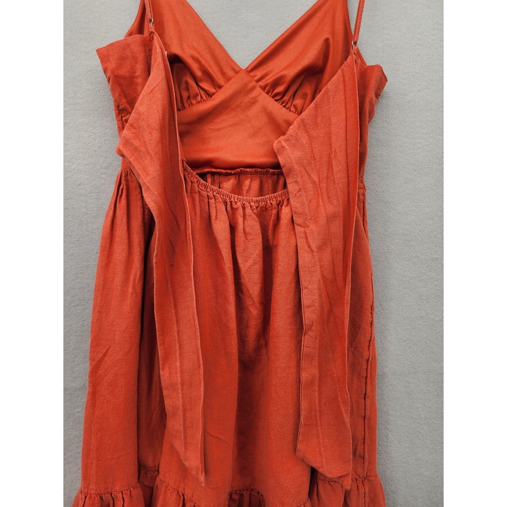 Jessica Simpson Terracotta Linen Blend Tiered Midi Dress Cutout Back Bow Medium - Picture 7 of 11